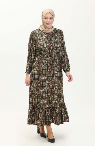 Robe Grande Taille Farbalı 4574A-02 Khaki 4574A-02