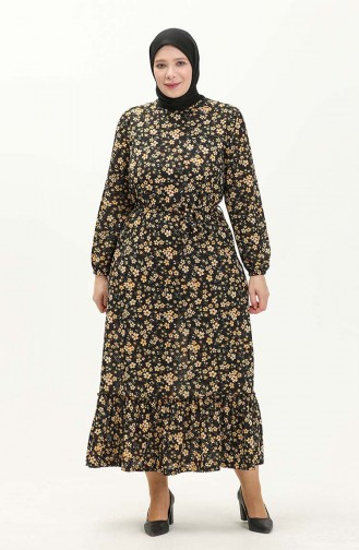 Große Größe Kleid mit Volant 4574B-01 Schwarz 4574B-01