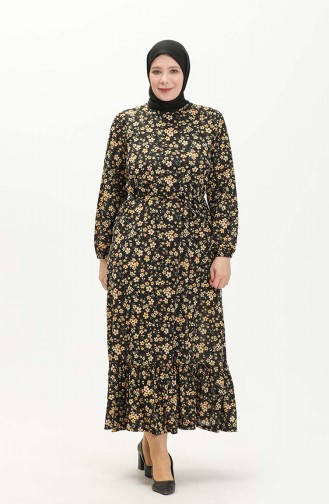 Große Größe Kleid mit Volant 4574B-01 Schwarz 4574B-01