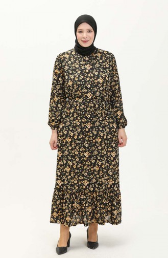 Große Größe Kleid mit Volant 4574B-01 Schwarz 4574B-01