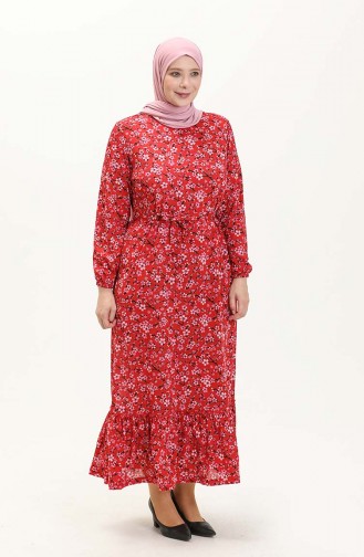 Robe Grande Taille Farbalı 4574B-03 Rouge 4574B-03