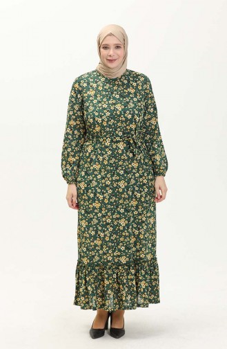 Robe Grande Taille Farbalı 4574B-04 Vert 4574B-04