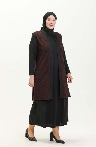 بدلة فستان سترة بدون أكمام مقاس كبير 7001-01 أسود 7001-01