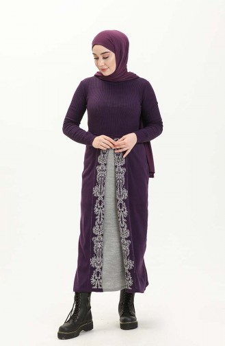 Knitwear Patterned Dress 0522-11 Purple 0522-11