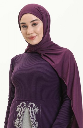 Knitwear Patterned Dress 0522-11 Purple 0522-11