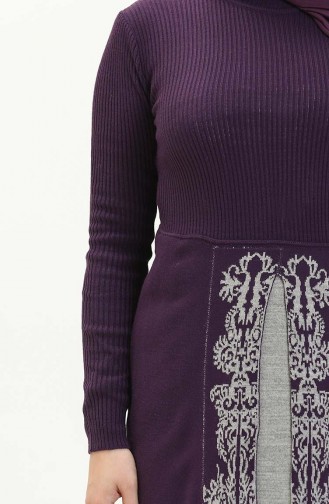 Knitwear Patterned Dress 0522-11 Purple 0522-11