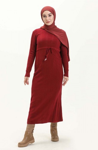 Trikot Kleid mit gefältelte Taille 3030-05 Weinrot 3030-05