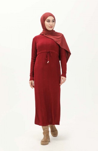 Knitwear Shirred Dress 3030-05 Claret Red 3030-05