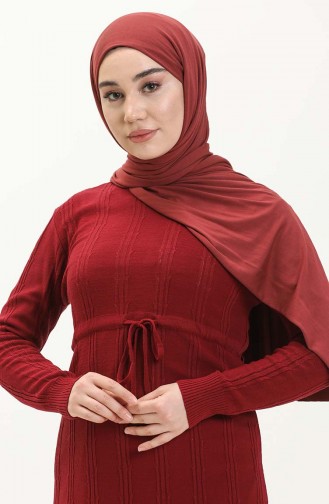 Trikot Kleid mit gefältelte Taille 3030-05 Weinrot 3030-05