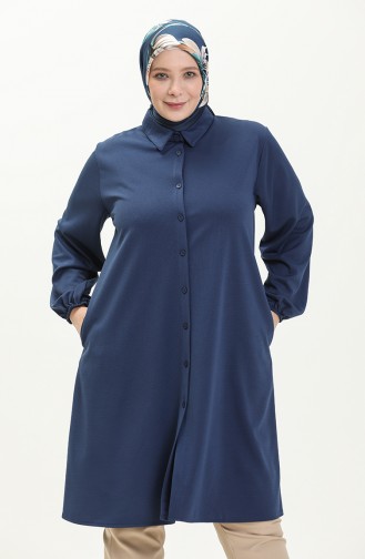 Tunique Col Chemise Grande Taille 2230-04 İndigo 2230-04