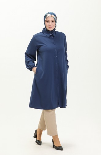 Tunique Col Chemise Grande Taille 2230-04 İndigo 2230-04