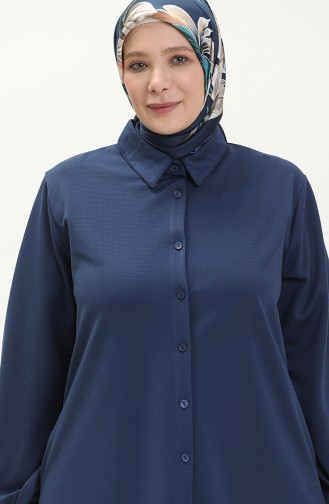 Tunique Col Chemise Grande Taille 2230-04 İndigo 2230-04