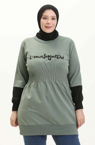 Große Größe Tunika mit elastischer Taille 6020-03 Grünfarben 6020-03