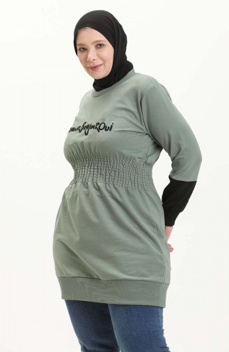Große Größe Tunika mit elastischer Taille 6020-03 Grünfarben 6020-03