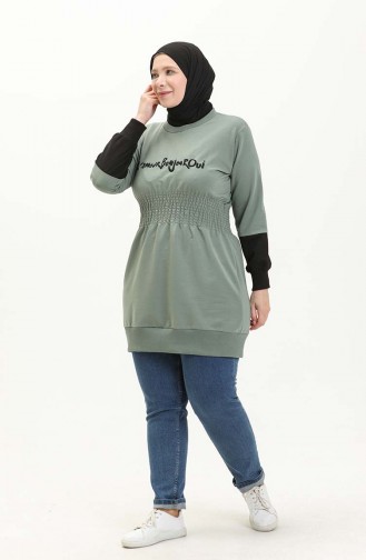 Große Größe Tunika mit elastischer Taille 6020-03 Grünfarben 6020-03