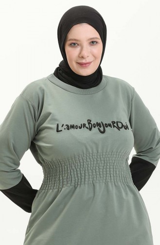 Große Größe Tunika mit elastischer Taille 6020-03 Grünfarben 6020-03