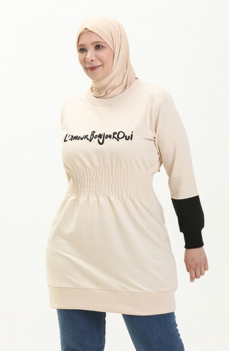 Große Größe Tunika mit elastischer Taille 6020-05 Creme 6020-05