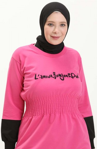 Büyük Beden Beli Lastikli Tunik 6020-06 Fuşya