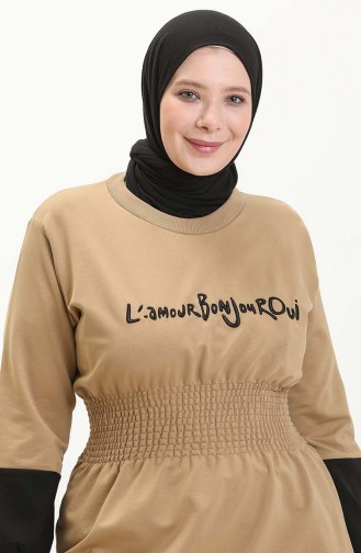 Büyük Beden Beli Lastikli Tunik 6020-07 Camel