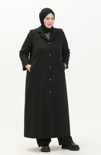 Manteau Cachet Boutonné Grande Taille 0176-01 Noir 0176-01