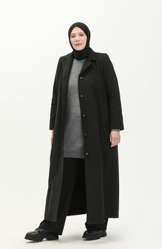 Manteau Cachet Boutonné Grande Taille 0176-01 Noir 0176-01