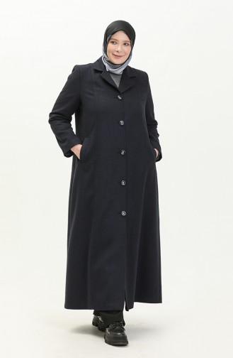 Manteau Cachet Boutonné Grande Taille 0176-02 Bleu Marine 0176-02