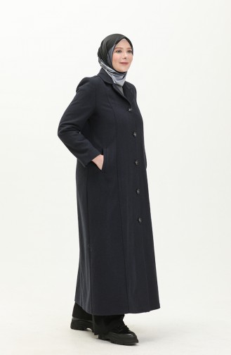 Manteau Cachet Boutonné Grande Taille 0176-02 Bleu Marine 0176-02