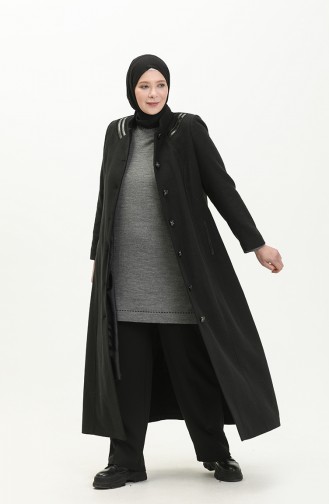 Manteau Cachet Boutonné Grande Taille 0417-01 Noir 0417-01