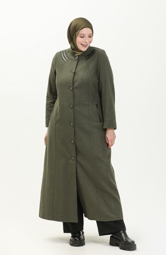 Manteau Cachet Boutonné Grande Taille 0417-05 Vert Khaki 0417-05