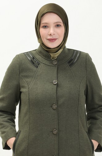 Manteau Cachet Boutonné Grande Taille 0417-05 Vert Khaki 0417-05