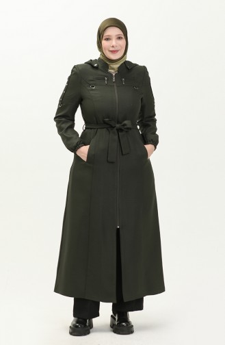 Große Größe Covercoat mit Kapuze und Reißverschluss 0478-04 Khaki 0478-04