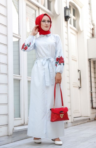 Eisblau Hijab Kleider 3017-08