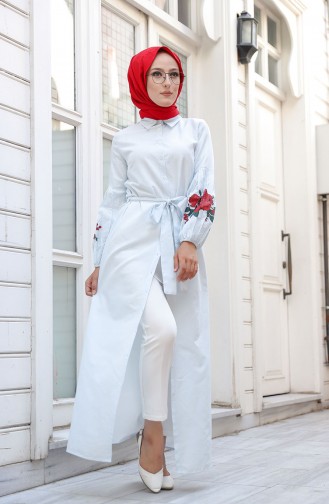 Ice Blue İslamitische Jurk 3017-08