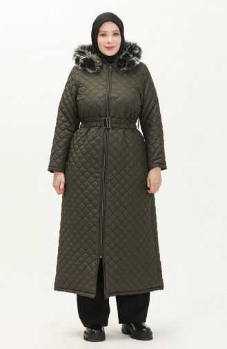 Große Größe gesteppter Coat mit Gürtel 5158-02 Khaki 5158-02