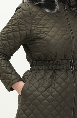 Manteau Matelassé à Ceinture de Grande Taille 5158-02 Khaki 5158-02