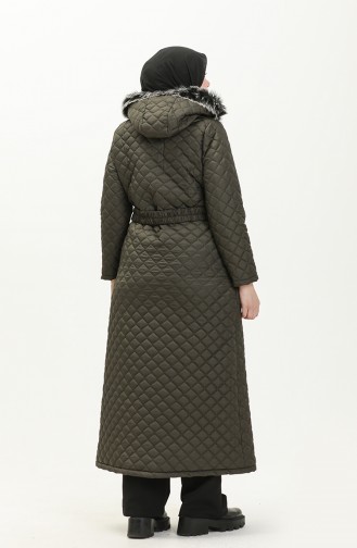 Große Größe gesteppter Coat mit Gürtel 5158-02 Khaki 5158-02