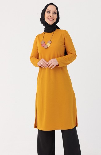 Tofisa Düz Uzun Tunik 3537-01 Hardal