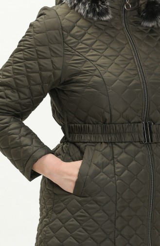 Große Größe gesteppter Puffercoat mit Pelzdetail 5058-03 Khaki 5058-03