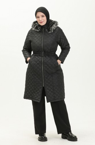 Manteau en Fourrure Matelassée de Grande Taille 5058-04 Noir 5058-04