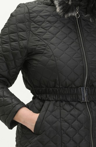 Plus Size Fur Hooded Quilted Coat 5058-04 Black 5058-04