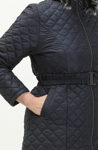 Große Größe gesteppter Puffercoat mit Pelzdetail 5058-05 Dunkelblau 5058-05