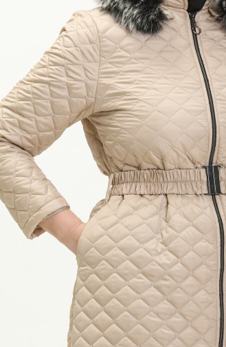 Manteau Matelassé à Ceinture de Grande Taille 5158-01 Beige 5158-01