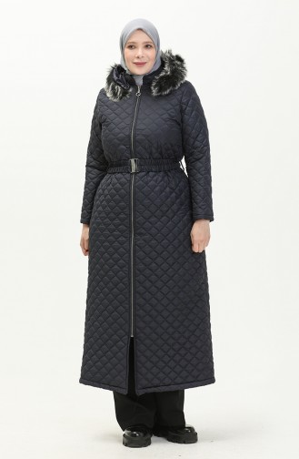 Plus Size Quilted Coat 5158-03 Navy Blue 5158-03