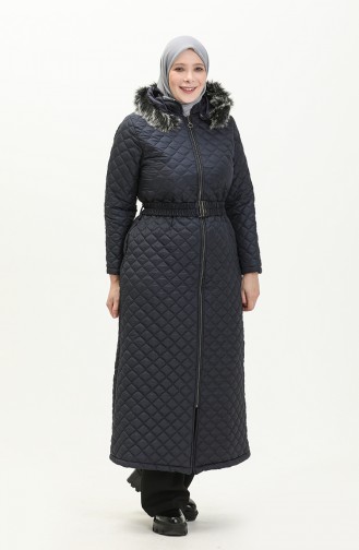 Große Größe gesteppter Coat mit Gürtel 5158-03 Dunkelblau 5158-03