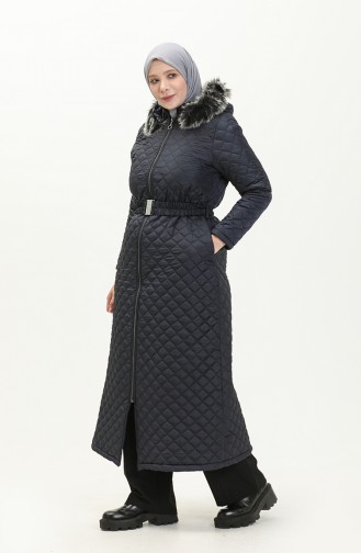 Große Größe gesteppter Coat mit Gürtel 5158-03 Dunkelblau 5158-03