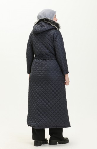 Große Größe gesteppter Coat mit Gürtel 5158-03 Dunkelblau 5158-03