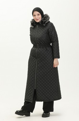 Manteau Matelassé à Ceinture de Grande Taille 5158-04 Noir 5158-04