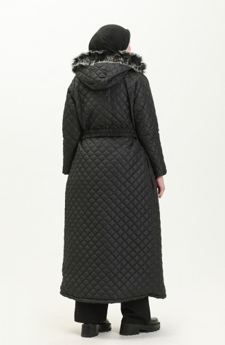 Große Größe gesteppter Coat mit Gürtel 5158-04 Schwarz 5158-04