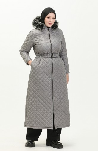 Manteau Matelassé à Ceinture de Grande Taille 5158-05 Gris 5158-05