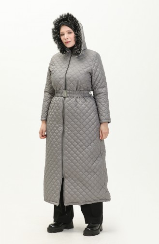 Manteau Matelassé à Ceinture de Grande Taille 5158-05 Gris 5158-05